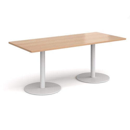 Monza Rectangular Dining Table With Flat Round White Bases 1800mm X 800mm Beech