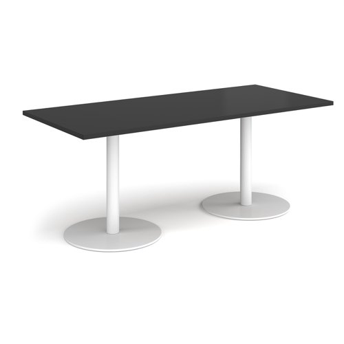 Monza rectangular dining table with flat round white bases 1800mm x 800mm - Black