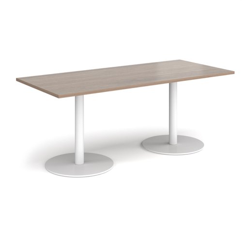 Monza rectangular dining table with flat round white bases 1800mm x 800mm - barcelona walnut