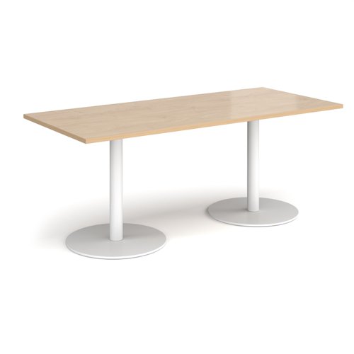 Monza rectangular dining table with flat round white bases 1800mm x 800mm - kendal oak