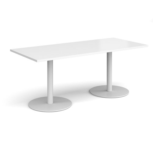 Monza Rectangular Dining Table With Flat Round White Bases 1800mm X 800mm White