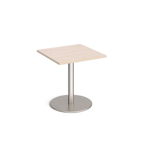 Monza square dining table with flat round brushed steel base 700mm - maple