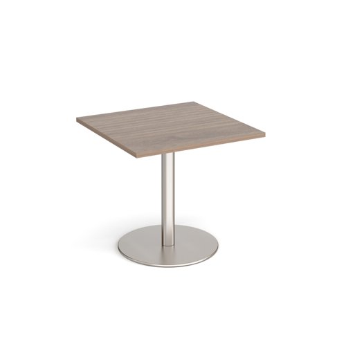Monza square dining table with flat round brushed steel base 800mm - barcelona walnut