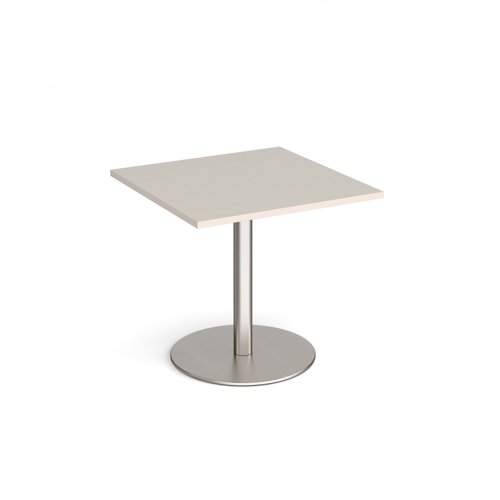 Monza square dining table with flat round brushed steel base 800mm - Light Grey