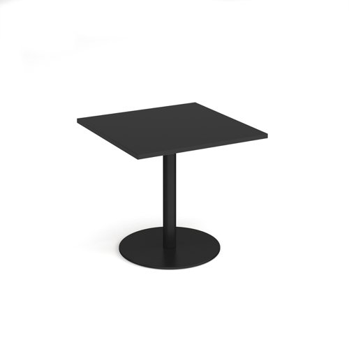 Monza square dining table with flat round black base 800mm - Black