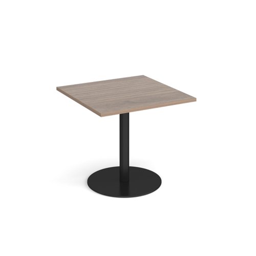 Monza square dining table with flat round black base 800mm - barcelona walnut