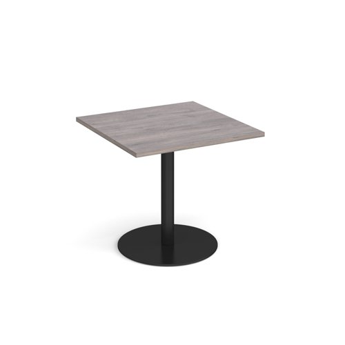 Monza square dining table with flat round black base 800mm - grey oak