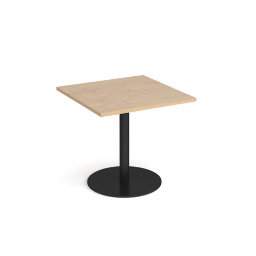 Monza square dining table with flat round black base 800mm - kendal oak