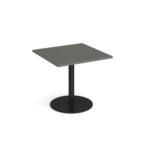 Monza square dining table with flat round black base 800mm - Onyx Grey