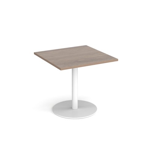 Monza square dining table with flat round white base 800mm - barcelona walnut