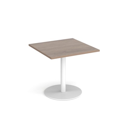 Monza square dining table with flat round white base 800mm - Barcelona walnut