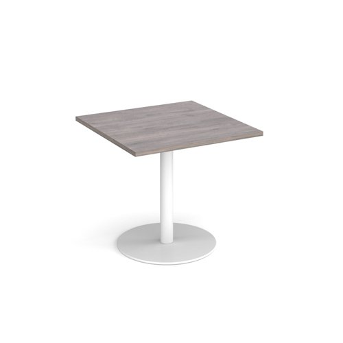 Monza square dining table with flat round white base 800mm - grey oak