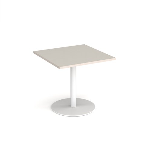 Monza square dining table with flat round white base 800mm - Light Grey