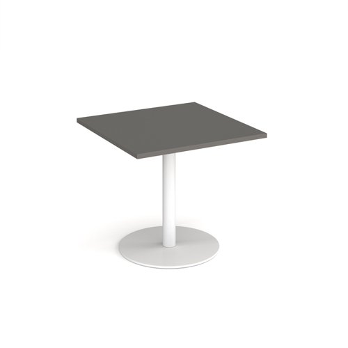 Monza square dining table with flat round white base 800mm - Onyx Grey