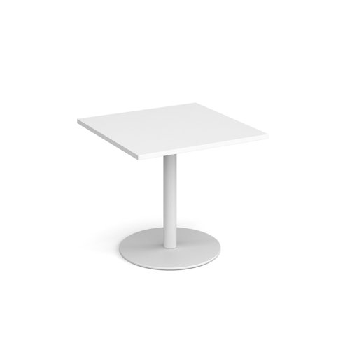 MDS800-WH-WH Monza square dining table with flat round white base 800mm - white