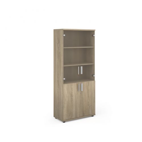 Magnum combination unit with glass upper doors 1840mm high - light oak