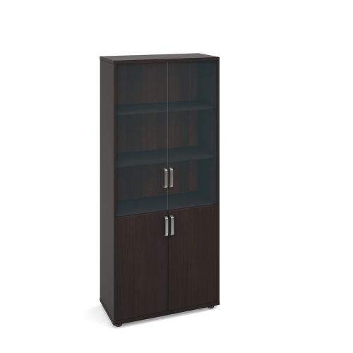 Magnum combination unit with glass upper doors 1840mm high - dark oak