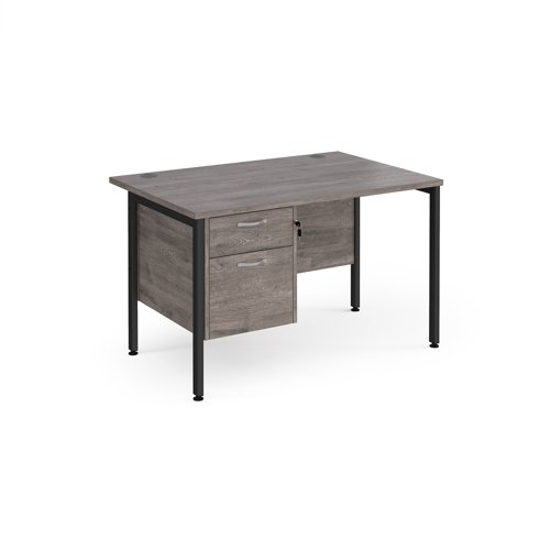 Maestro 25 Straight Desk 1200mm X 800mm With 2 Drawer Pedestal Black H Frame Leg Grey Oak Top