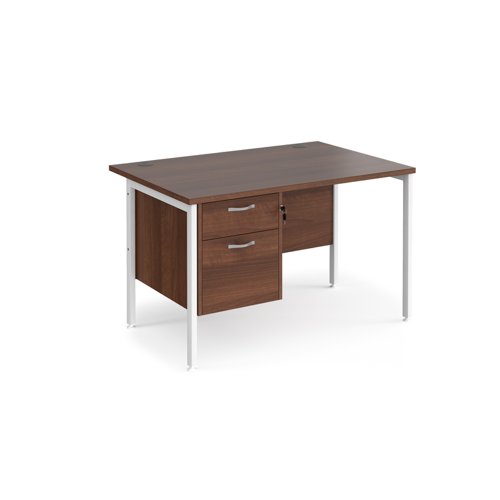 Office Desk Rectangular Desk 1200mm With Pedestal Walnut Top With White Frame 800mm Depth Maestro 25 Mh12p2whw