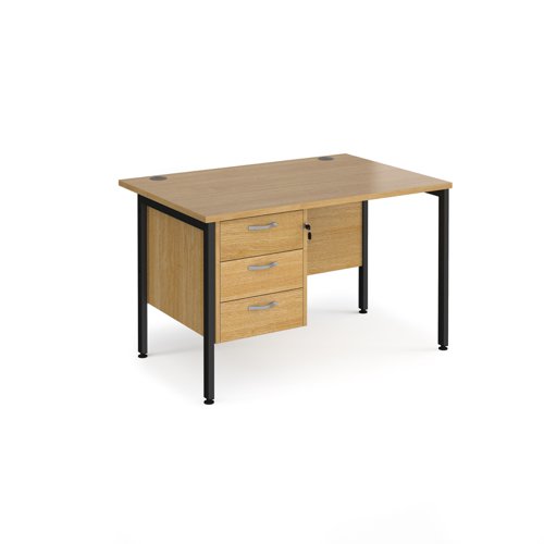 Office Desk Rectangular Desk 1200mm With Pedestal Oak Top With Black Frame 800mm Depth Maestro 25 Mh12p3ko