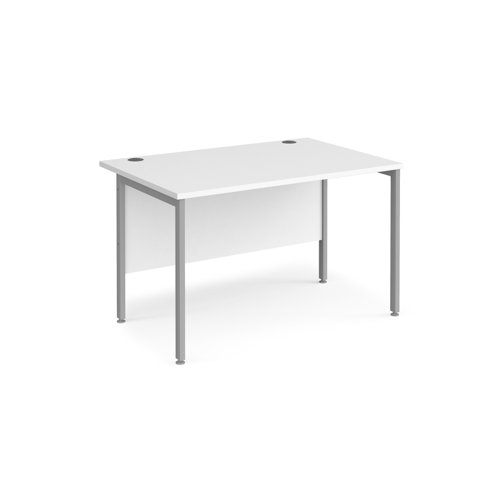 Maestro 25 straight desk 1200mm x 800mm - silver H-frame leg, white top MH12SWH Buy online at Office 5Star or contact us Tel 01594 810081 for assistance