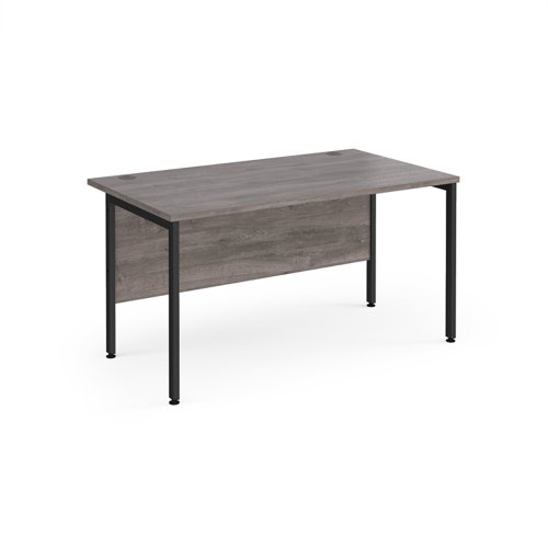 Maestro 25 straight desk 1400mm x 800mm - black H-frame leg, grey oak top | MH14KGO | Dams International