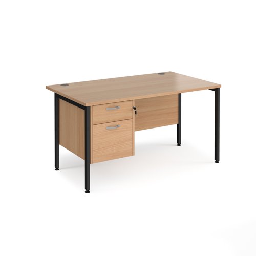 Office Desk Rectangular Desk 1400mm With Pedestal Beech Top With Black Frame 800mm Depth Maestro 25 Mh14p2kb