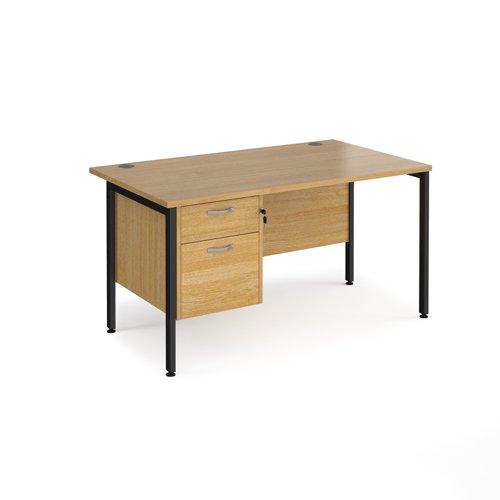 Office Desk Rectangular Desk 1400mm With Pedestal Oak Top With Black Frame 800mm Depth Maestro 25 Mh14p2ko