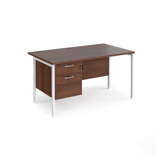 Office Desk Rectangular Desk 1400mm With Pedestal Walnut Top With White Frame 800mm Depth Maestro 25 Mh14p2whw