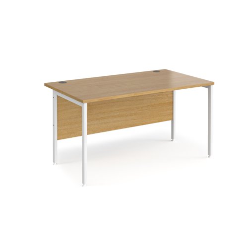 Maestro 25 straight desk 1400mm x 800mm - white H-frame leg, oak top