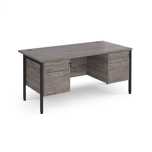 Maestro 25 straight desk 1600mm x 800mm with two x 2 drawer pedestals - black H-frame leg, grey oak top