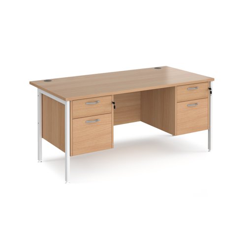 Office Desk Rectangular Desk 1600mm With Double Pedestal Beech Top With White Frame 800mm Depth Maestro 25 Mh16p22whb