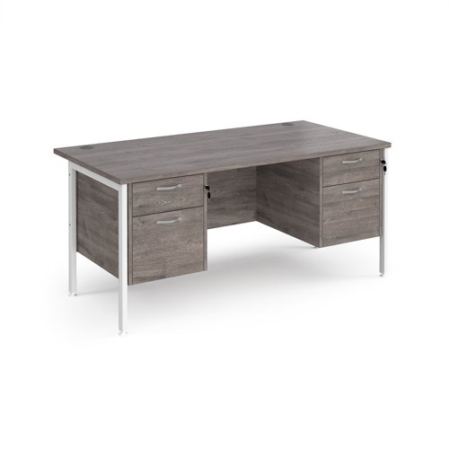 Maestro 25 straight desk 1600mm x 800mm with two x 2 drawer pedestals - white H-frame leg, grey oak top