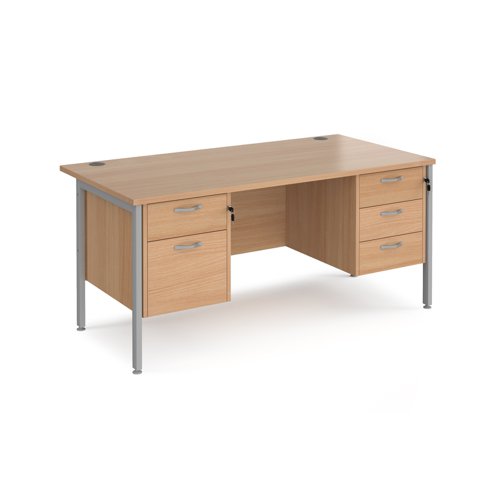 Maestro 25 straight desk 1600mm x 800mm with 2 and 3 drawer pedestals - silver H-frame leg, beech top Office Desks MH16P23SB