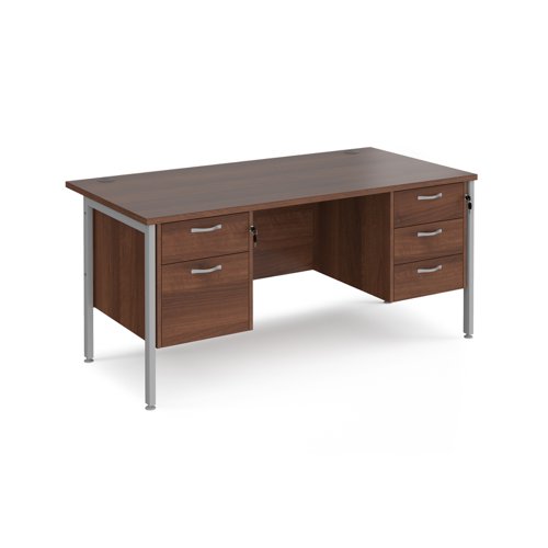 Maestro 25 straight desk 1600mm x 800mm with 2 and 3 drawer pedestals - silver H-frame leg, walnut top