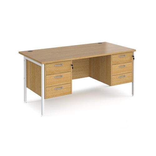 Office Desk Rectangular Desk 1600mm With Double Pedestal Oak Top With White Frame 800mm Depth Maestro 25 Mh16p33who