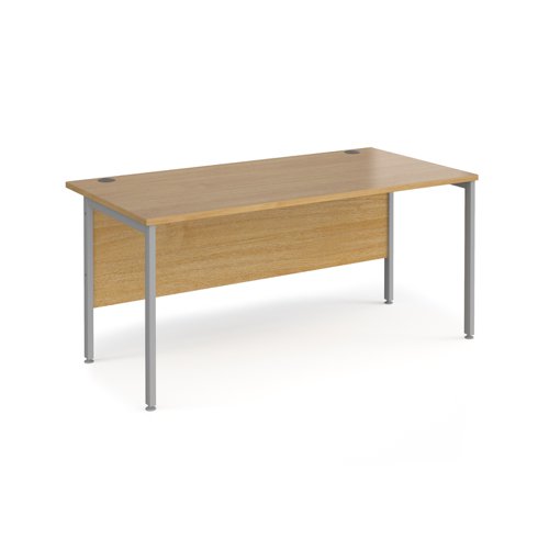 Maestro 25 straight desk 1600mm x 800mm - silver H-frame leg, oak top