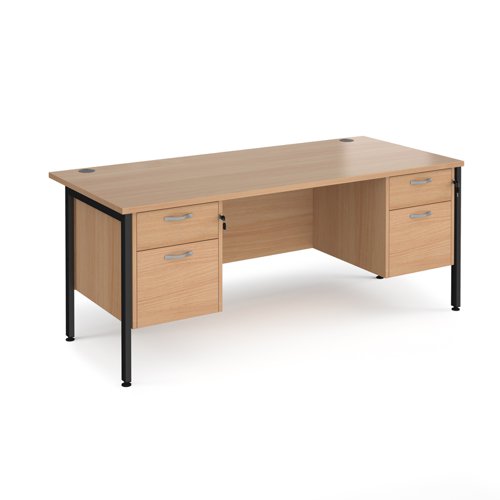 Maestro 25 straight desk 1800mm x 800mm with two x 2 drawer pedestals - black H-frame leg, beech top Office Desks MH18P22KB