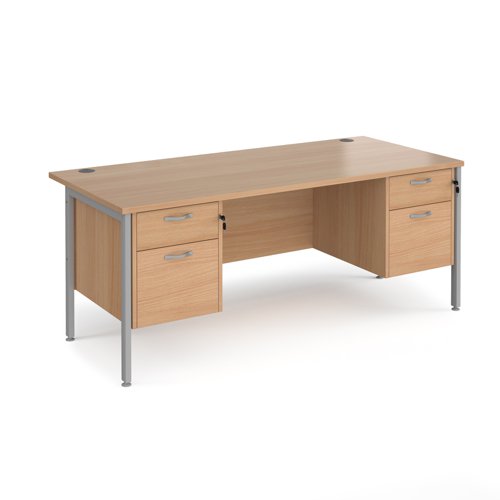 Maestro 25 straight desk 1800mm x 800mm with two x 2 drawer pedestals - silver H-frame leg, beech top
