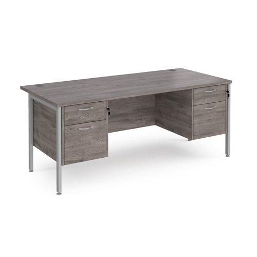 Maestro 25 straight desk 1800mm x 800mm with two x 2 drawer pedestals - silver H-frame leg, grey oak top