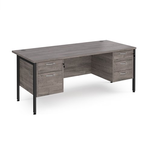 Maestro 25 straight desk 1800mm x 800mm with 2 and 3 drawer pedestals - black H-frame leg, grey oak top | MH18P23KGO | Dams International