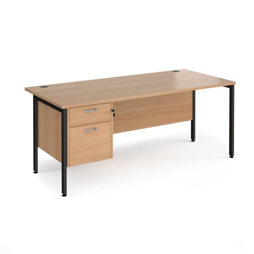 Maestro 25 straight desk 1800mm x 800mm with 2 drawer pedestal - black H-frame leg, beech top
