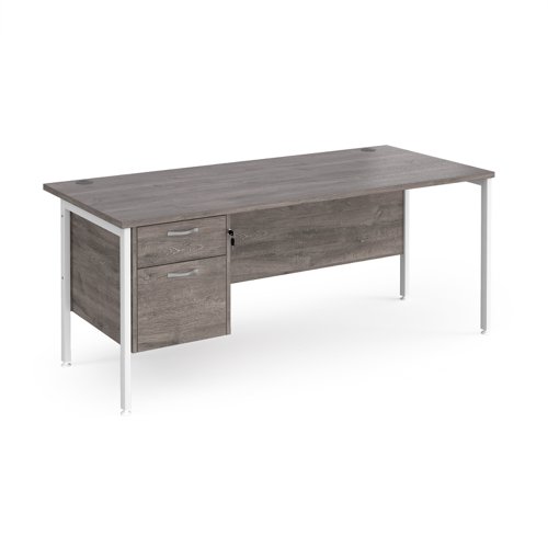 Maestro 25 straight desk 1800mm x 800mm with 2 drawer pedestal - white H-frame leg, grey oak top Office Desks MH18P2WHGO