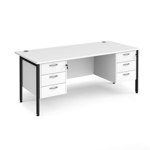 Maestro 25 straight desk 1800mm x 800mm with two x 3 drawer pedestals - black H-frame leg, white top Office Desks MH18P33KWH