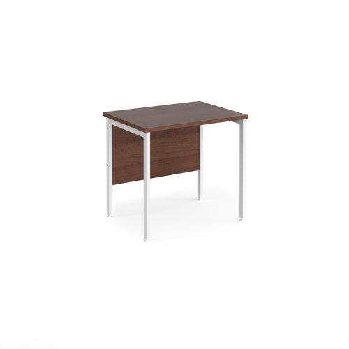 Maestro 25 straight desk 800mm x 600mm - white H-frame leg, walnut top