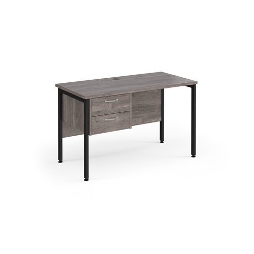 Maestro 25 Straight Desk 1200mm X 600mm With 2 Drawer Pedestal Black H Frame Leg Grey Oak Top