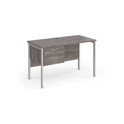 Maestro 25 Straight Desk 1200mm X 600mm With 2 Drawer Pedestal Silver H Frame Leg Grey Oak Top