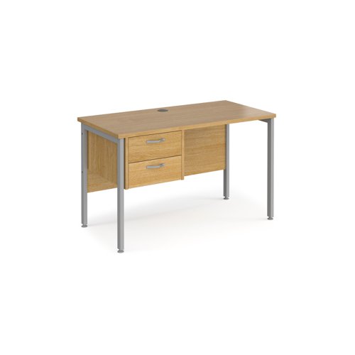 Office Desk Rectangular Desk 1200mm With Pedestal Oak Top With Silver Frame 600mm Depth Maestro 25 Mh612p2so