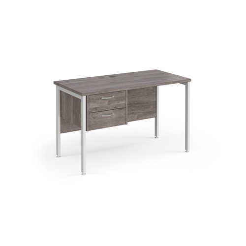 Maestro 25 Straight Desk 1200mm X 600mm With 2 Drawer Pedestal White H Frame Leg Grey Oak Top