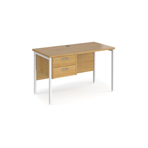 Office Desk Rectangular Desk 1200mm With Pedestal Oak Top With White Frame 600mm Depth Maestro 25 Mh612p2who